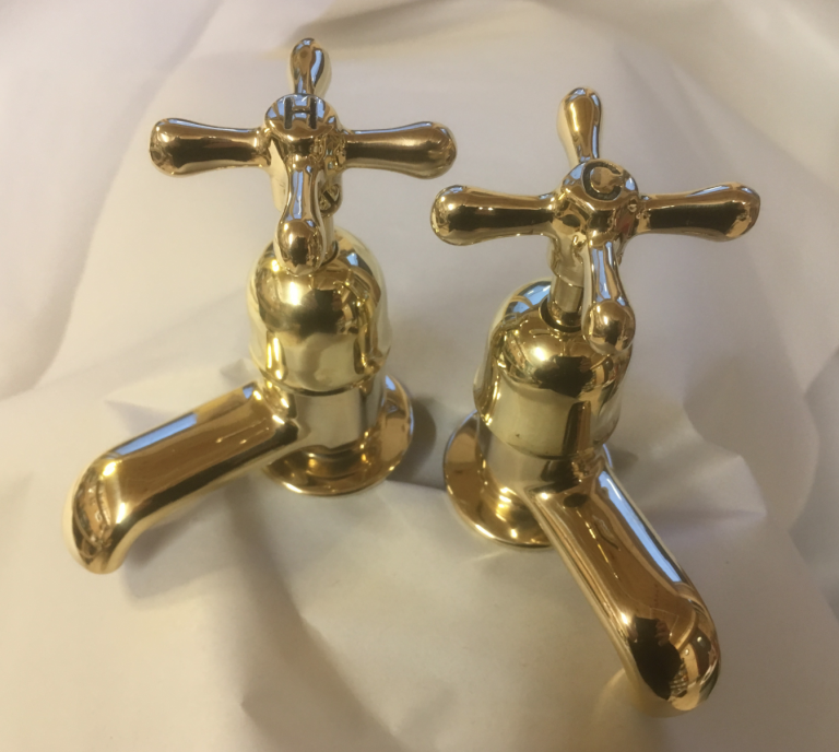 Read more about the article Polished brass basin taps with H&C indented – SOLD.
