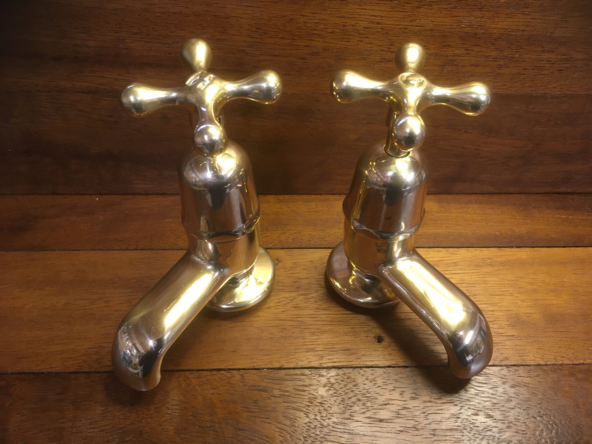 You are currently viewing Polished brass basin taps with H&C indented.
