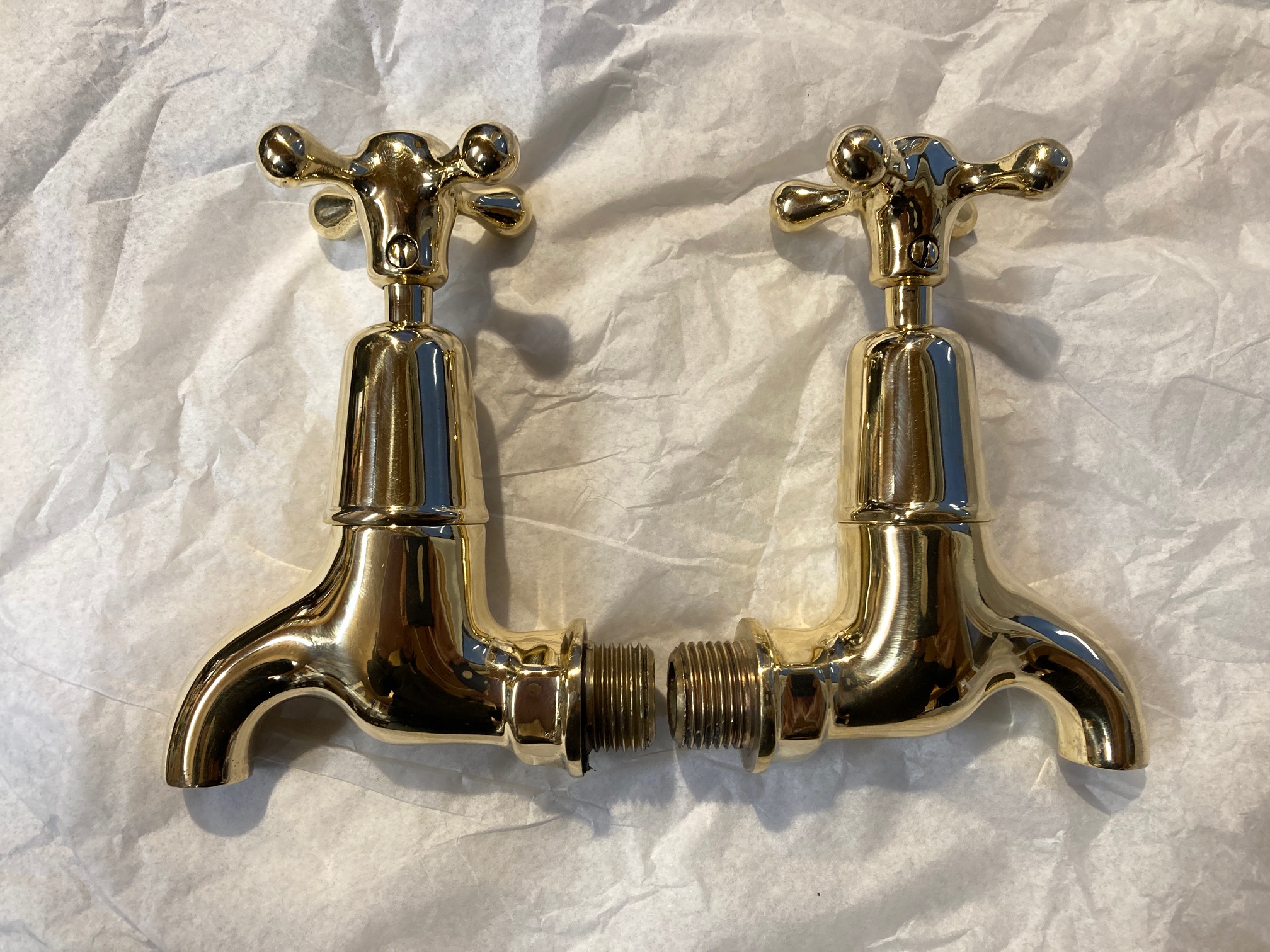 You are currently viewing Polished brass bib taps – SOLD.