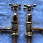 Shanks basin taps, finished in polished brass – FOR SALE.
